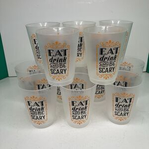 12 Eat Drink And Be Scary Halloween Party Plastic Cups Set Decor Reusable